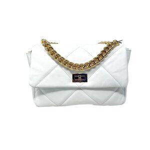 GENUINE ITALIAN LEATHER QUILTED MID CHAIN BAG WHITE